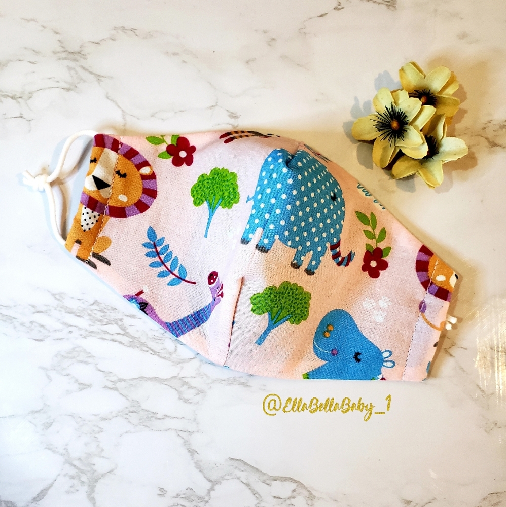 Kid's Face Mask 3 Layers Filter Animal Print Reuse
